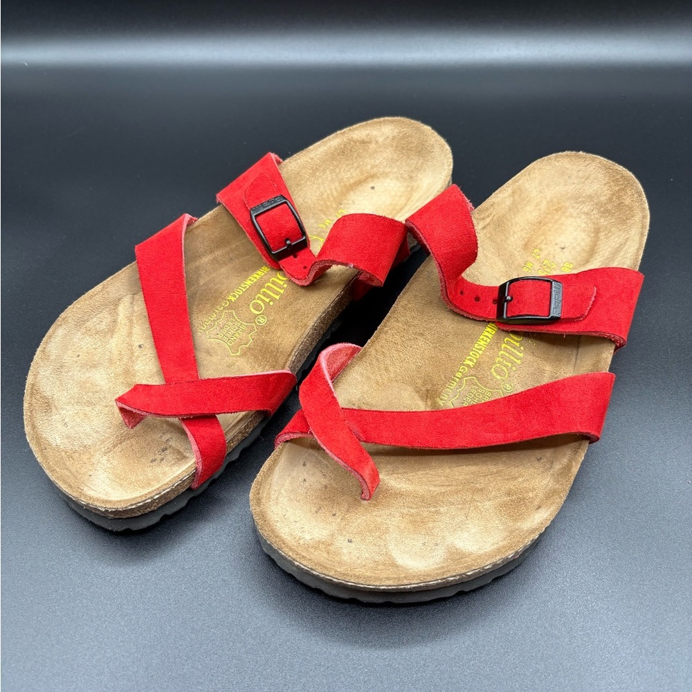 Papillio Red Suede Crisscross Strap Sandals